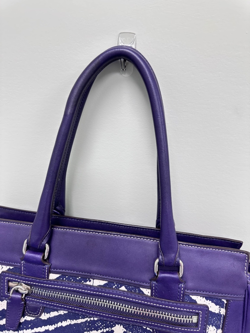 Vintage Coach Legacy Purple Leather and Zebra Printed Canvas Candace Carryall - Picture 8 of 16